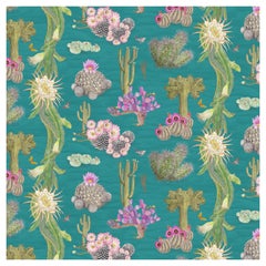 Cactus Mexicains en papier peint botanique turquoise