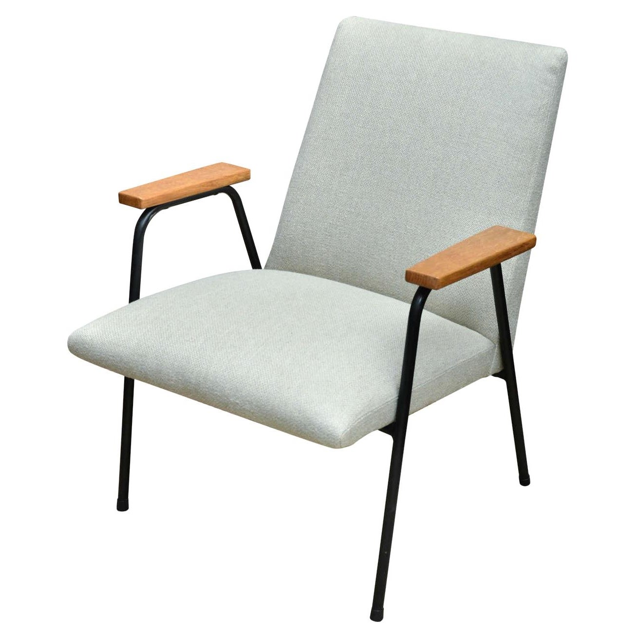 Mid-Century Upholstered Metal Armchair by Pierre Guariche, France, c. 1950s For Sale