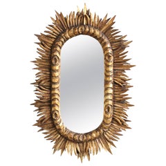 Spanish 1950s Giltwood Oval Sunburst Mirror