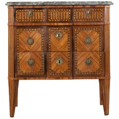 Late 18th Century French Louis XVI Period Marquetry Commode, Chest with Marble