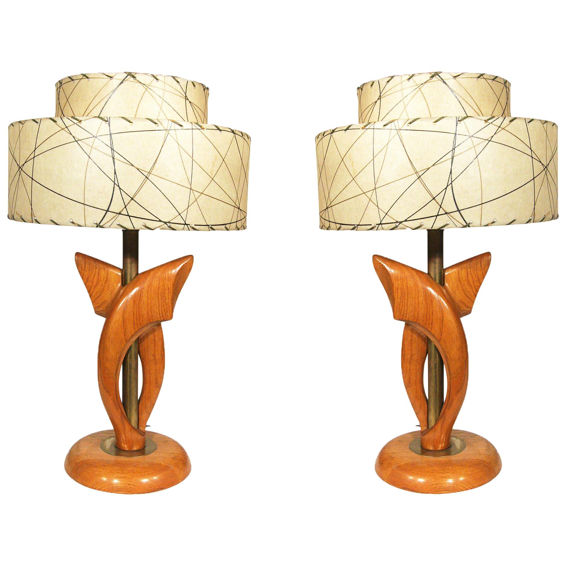 Lampade da tavolo Yasha Heifetz a forma libera in Oak e ottone, coppia