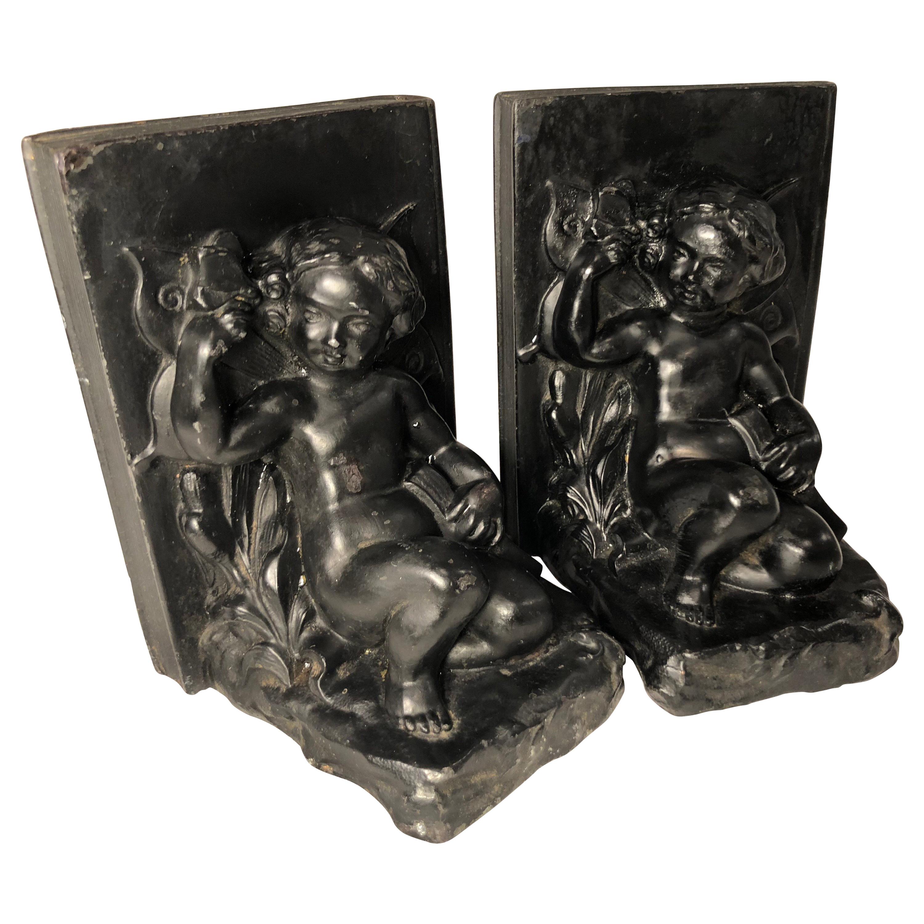 Pair of Victorian Cherub Bookends For Sale