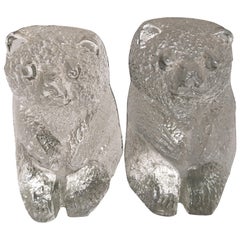 Used Pair of Blenko Glass Bear Bookends