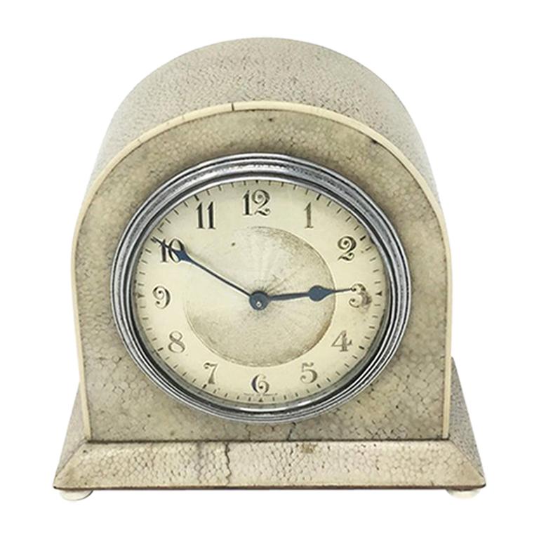 Original French Art Deco Table Clock in Shagreen, 1930s