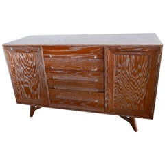 Pair of American Modern Cerused Oak Four Drawer, Two-Door Credenza, 1950s