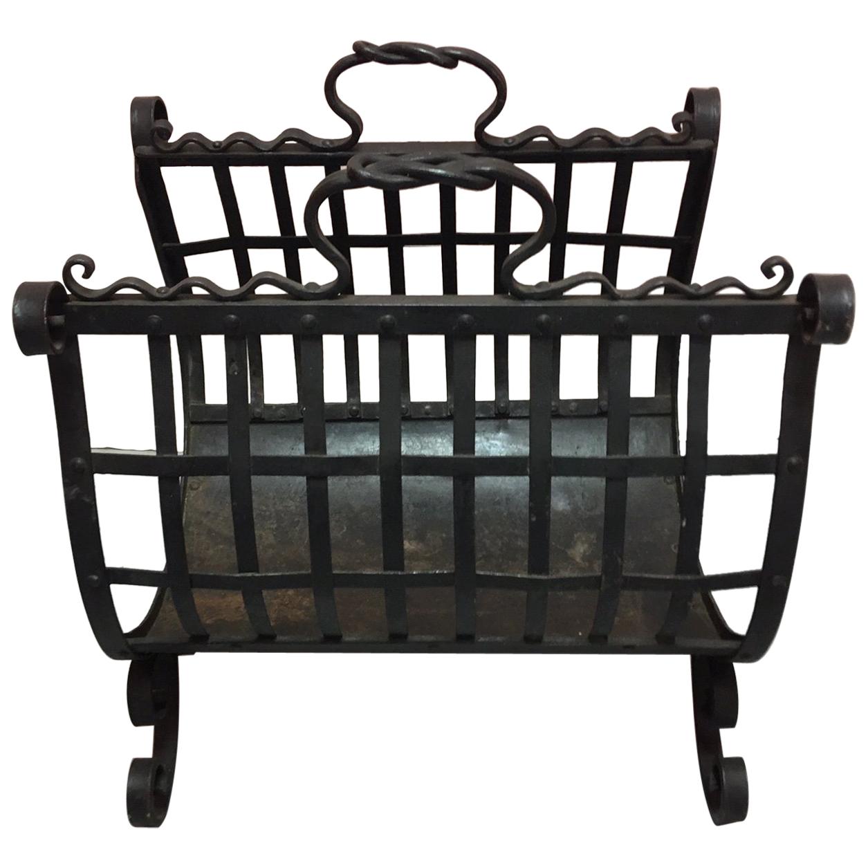 English Iron Fireplace Wood Basket, Early 20th Century at 1stDibs