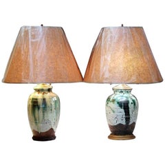 Fast Paar Awaji Pottery Japanische Tropfglasur Wabi Sabi Zen Meditation Lampen