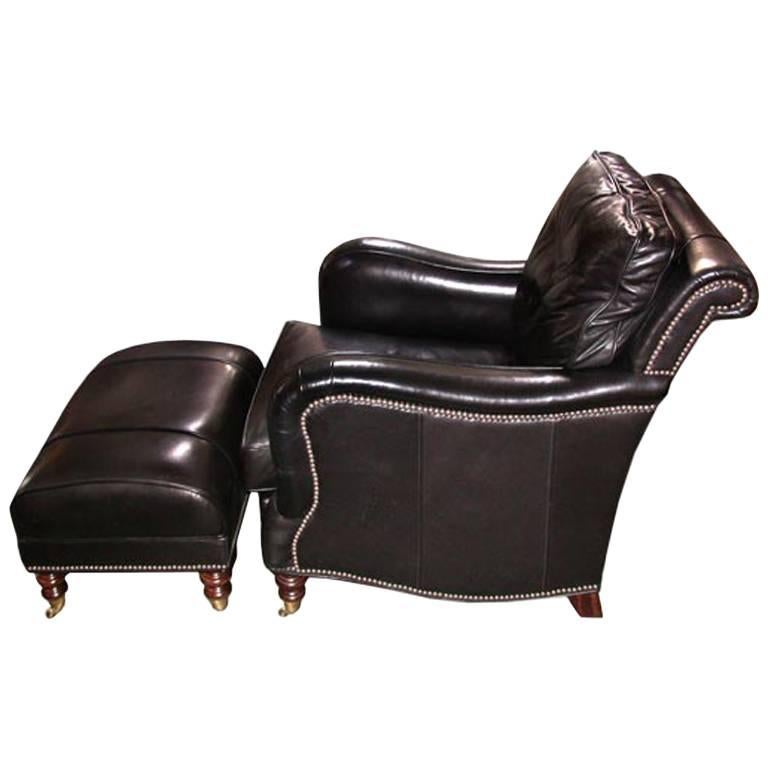 Black Leather Bridgewater Club Chair For Sale