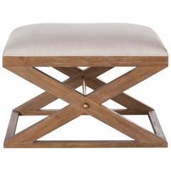 Teak and Brass Upholstered Stool