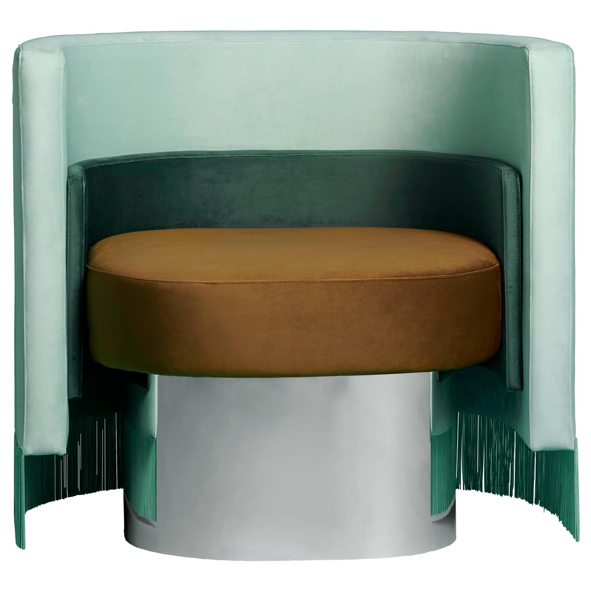 Mambo Green Armchair with Upholstery Velvet, Solid Wood and Metal Structure im Angebot