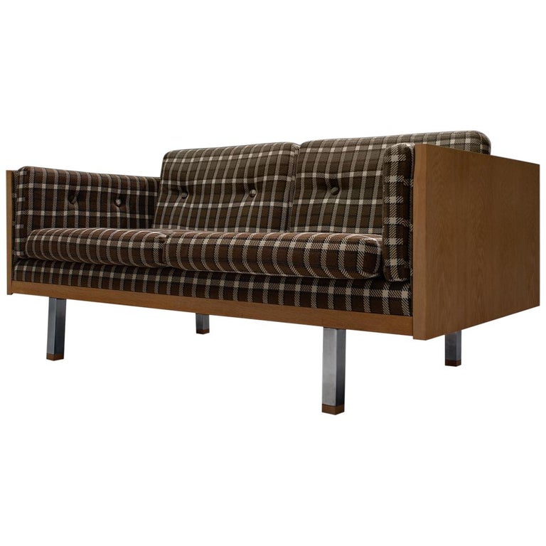 Scandinavian Two Seat Sofa In Oak And Checkered Upholstery For Scandinavian Two Seat Sofa In Oak And Checkered Upholstery For