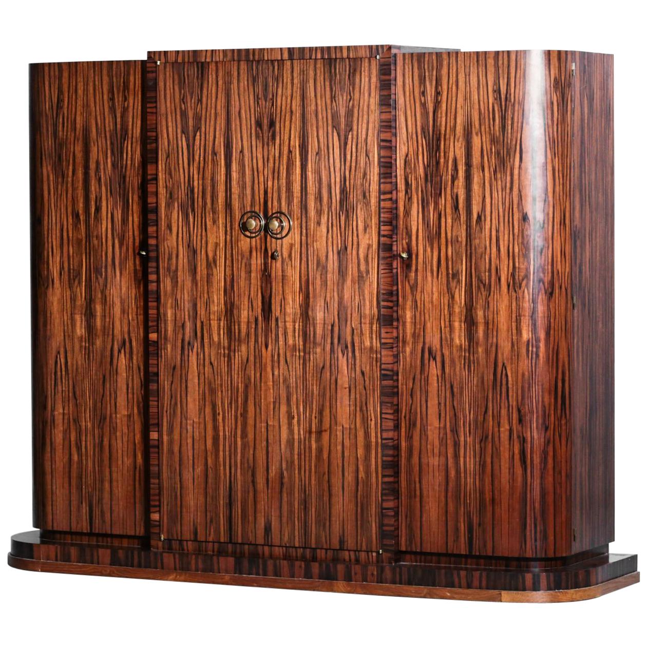 Large Art Deco Wardrobe from the 1930s French Ebony Macassar and Rosewood Rio