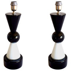 Beautiful Pair of Murano Glass Table Lamps, Black and White, Circa 1960