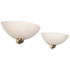 Pair of Ron Seff Art Deco Style Mid-Century Modern Plaster and Brass Sconces