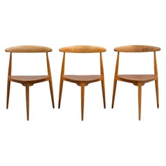 20th Century, Brown Danish Set of Three Teakwood Side Chairs by Hans J. Wegner