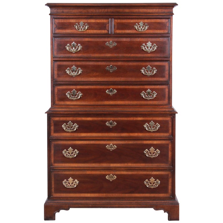 Drexel Heritage Chippendale Style Banded Mahogany Highboy Dresser Drexel Heritage Chippendale Style Banded Mahogany Highboy Dresser For