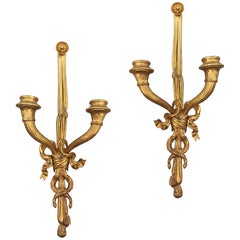 Pair of Late 19th Century Louis XVI Style Fire Gilded Bronze Sconces