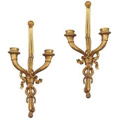 Pair of Late 19th Century Louis XVI Style Fire Gilded Bronze Sconces 1