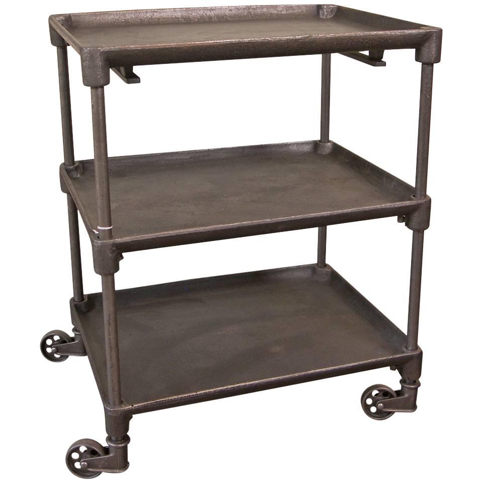 Vintage Industrial Cast Iron and Steel Cast Iron Serving, Rolling Bar Cart Table