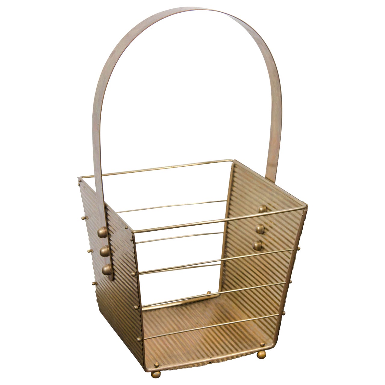 Italian 1950s Brass Magazine Basket For Sale