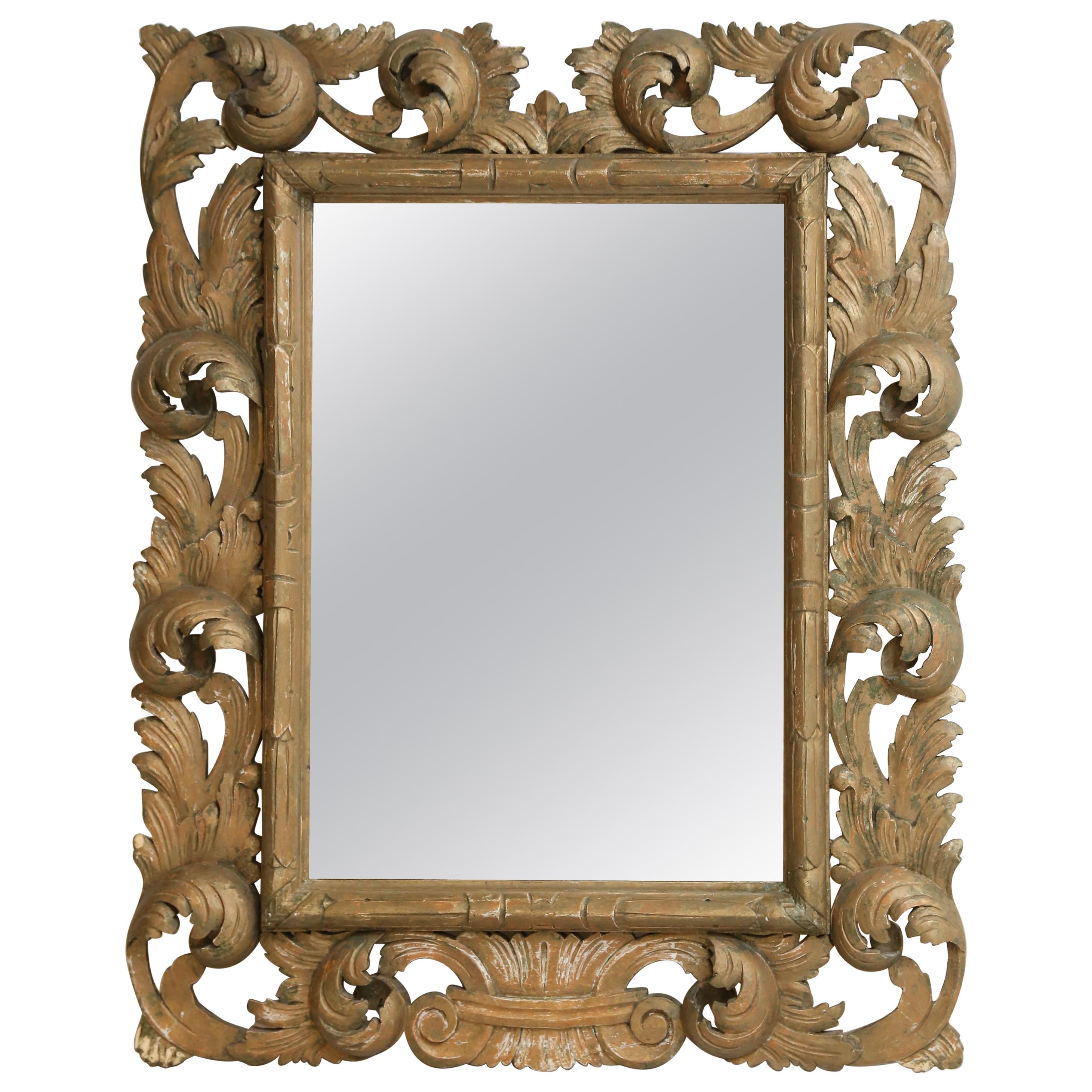 Rococo-Style Distressed Acanthus Leaves Carved Mirror im Angebot