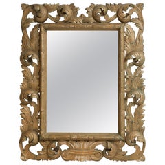 Rococo-Style Distressed Acanthus Leaves Carved Mirror