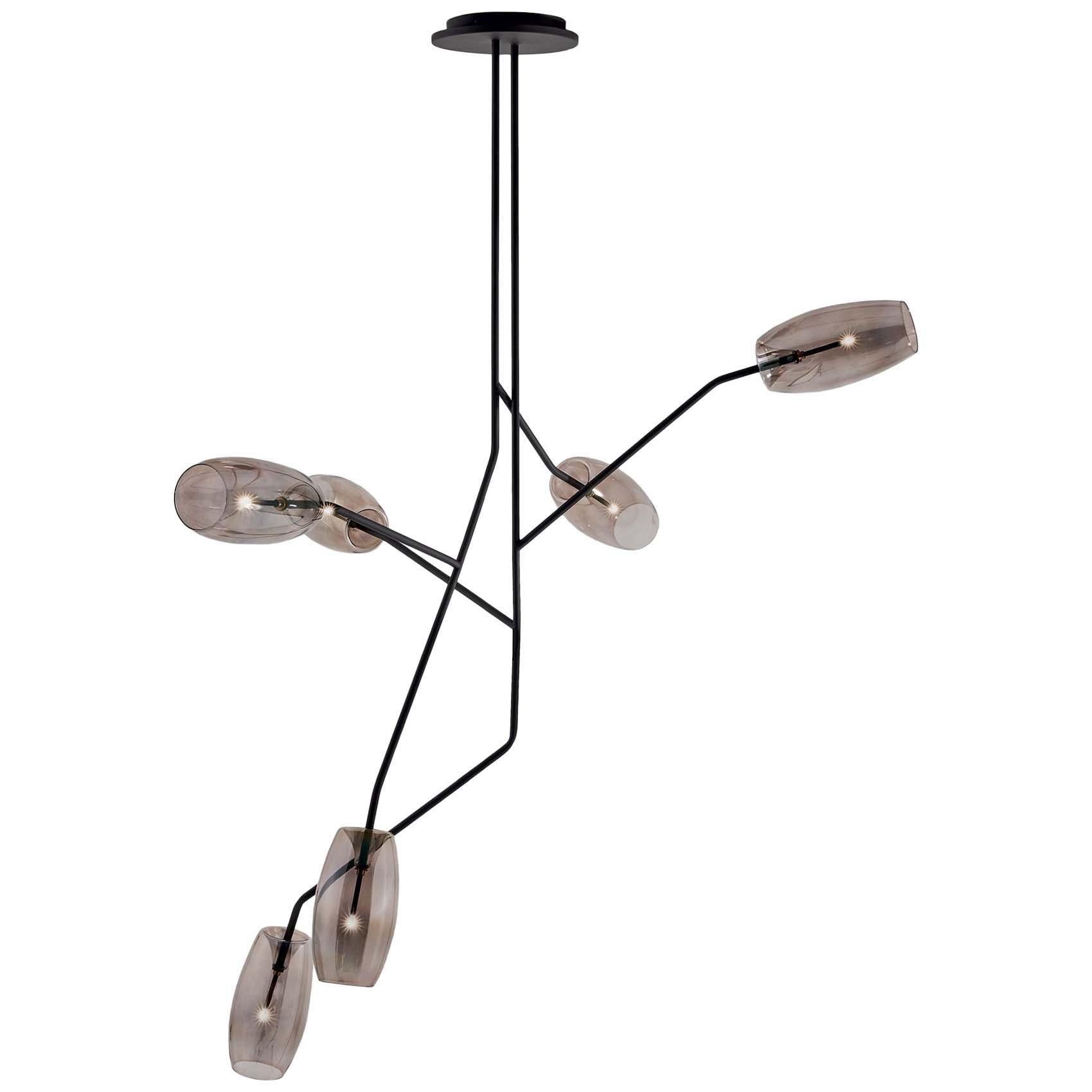 Diantha Chandelier DH, Gallotti & Radice with Mouth Blown Glass & Bronzed Metal For Sale
