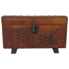 Vintage 1950s Leather Studded Dome Top Trunk