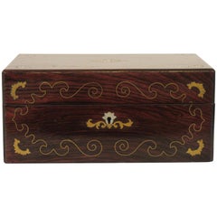 19th Century Wood and Brass Inlaid Mother of Pearl Box