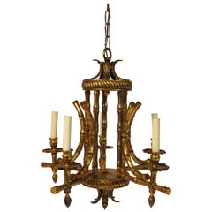 1960s Brass Faux Bamboo Pagoda Chandelier