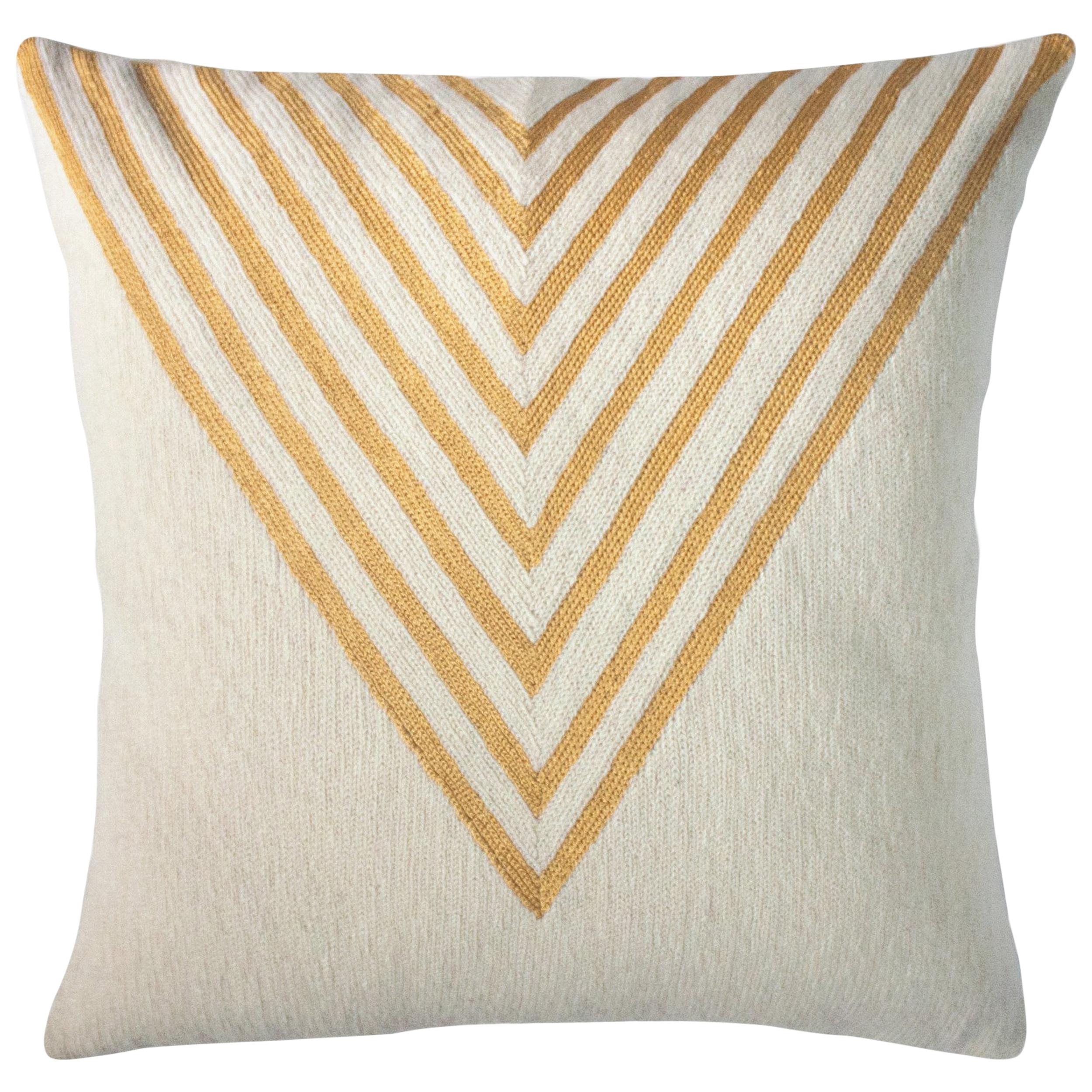 Modern Katherine Triangle Hand Embroidered Ivory Throw Pillow Cover