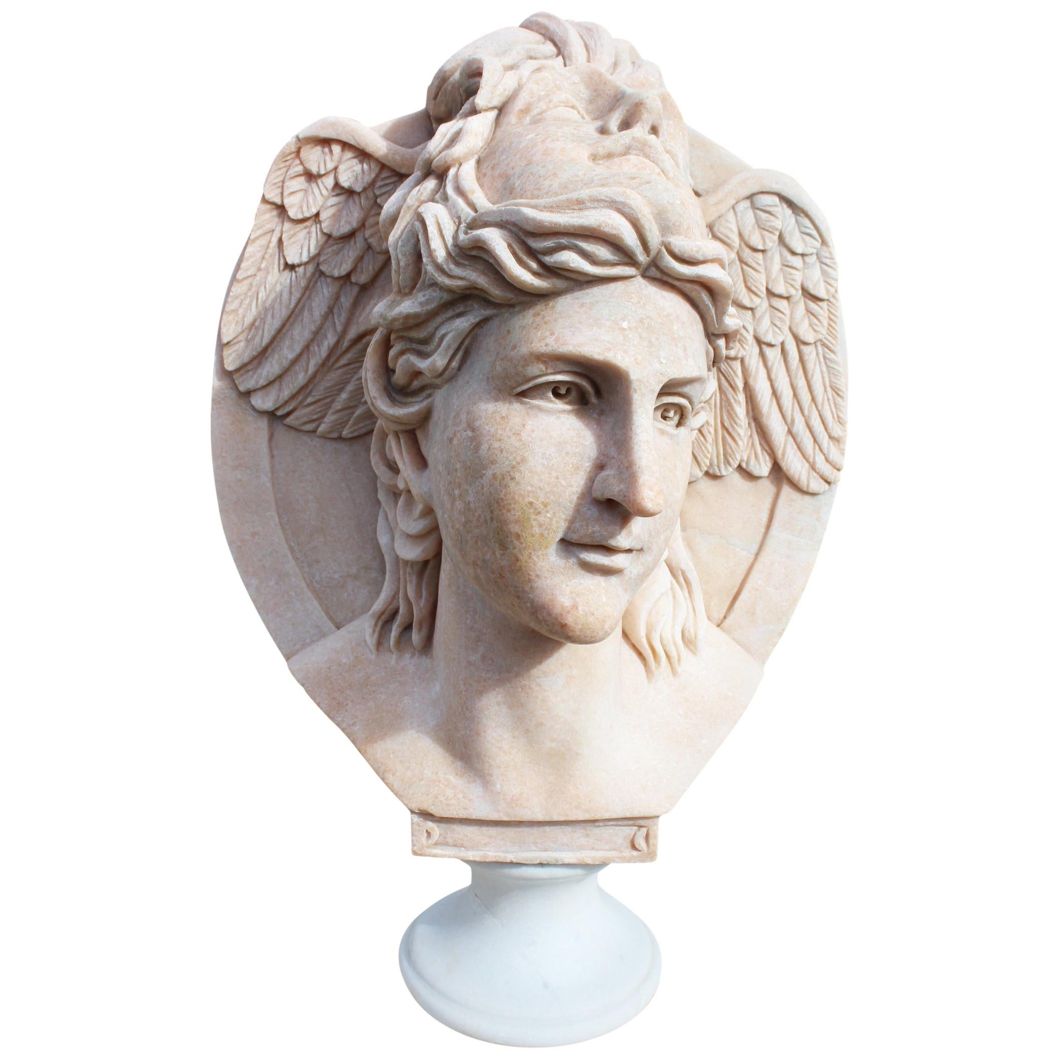 Classical Hand Carved Portuguese Rosa Marble Two Faced Winged Bust