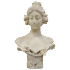 Hand Carved Italian Marble Bust Statue of Maiden Signed A. Cipriani