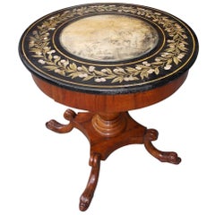 Antique Italian Walnut Hand Painted Faux Marble Center Table with Dolphin Feet, C. 1815