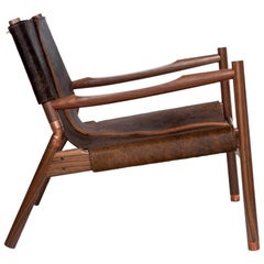 Contemporary Lounge Chair, Black Walnut, Brown Brindle Hide and Raw Copper