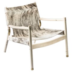 Contemporary Lounge Chair, Holly, Grey Brindle Hide and Burnished Brass