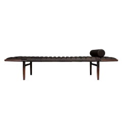 Contemporary Daybed-Ebonized Rosewood, Ribbed Horween Leather & Blackened Brass