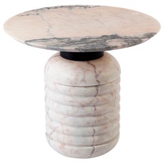 Natural White Marble Stone, Rose top, Black detail handmade Jean Tall Side Table