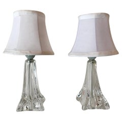 Daum Pair of Crystal Table Lamps, France 1950