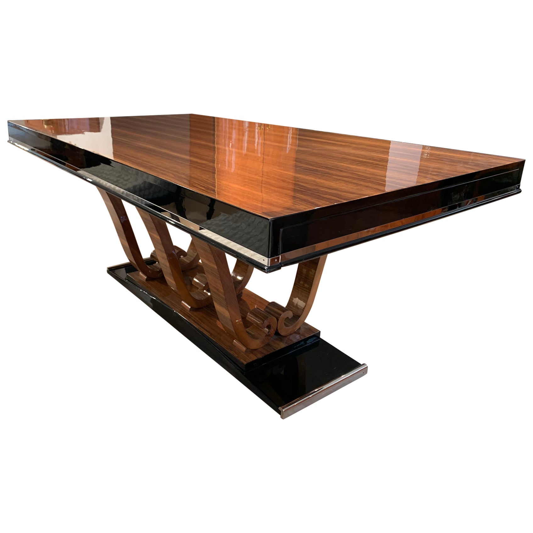 Large and Spectacular Dining Room Table, Black Lacquered, circa 1935