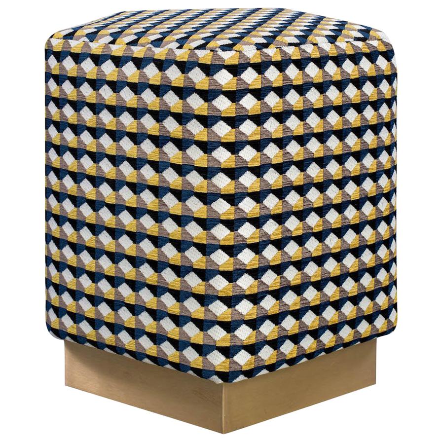 Ermes Pentagon Rio Pouf with Curvature Collection and Brass or Steel Plinth
