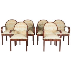 French Art Deco Dining Chairs with custom Le Manach fabric, 1930