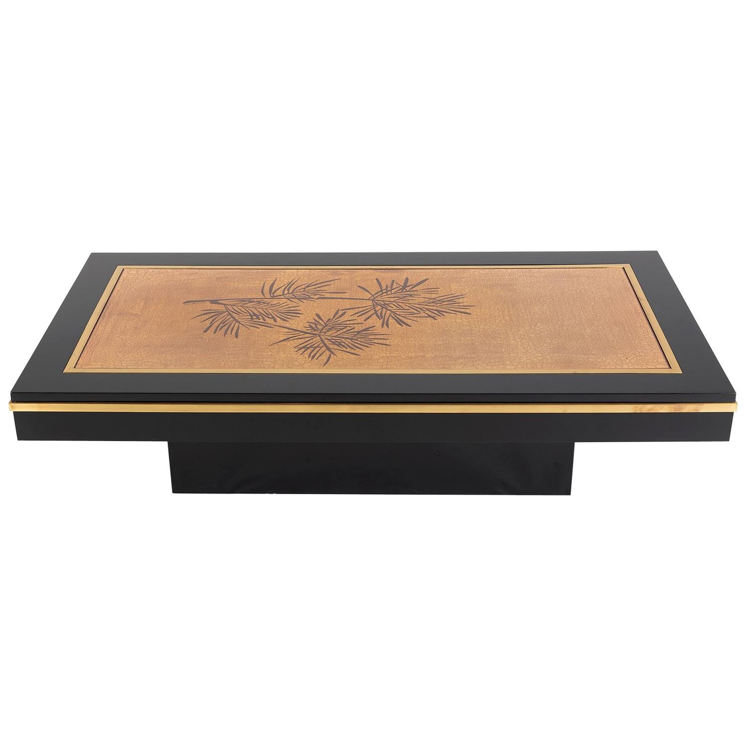 Signed Denisco Center Table with Gold Engraved Top For Sale