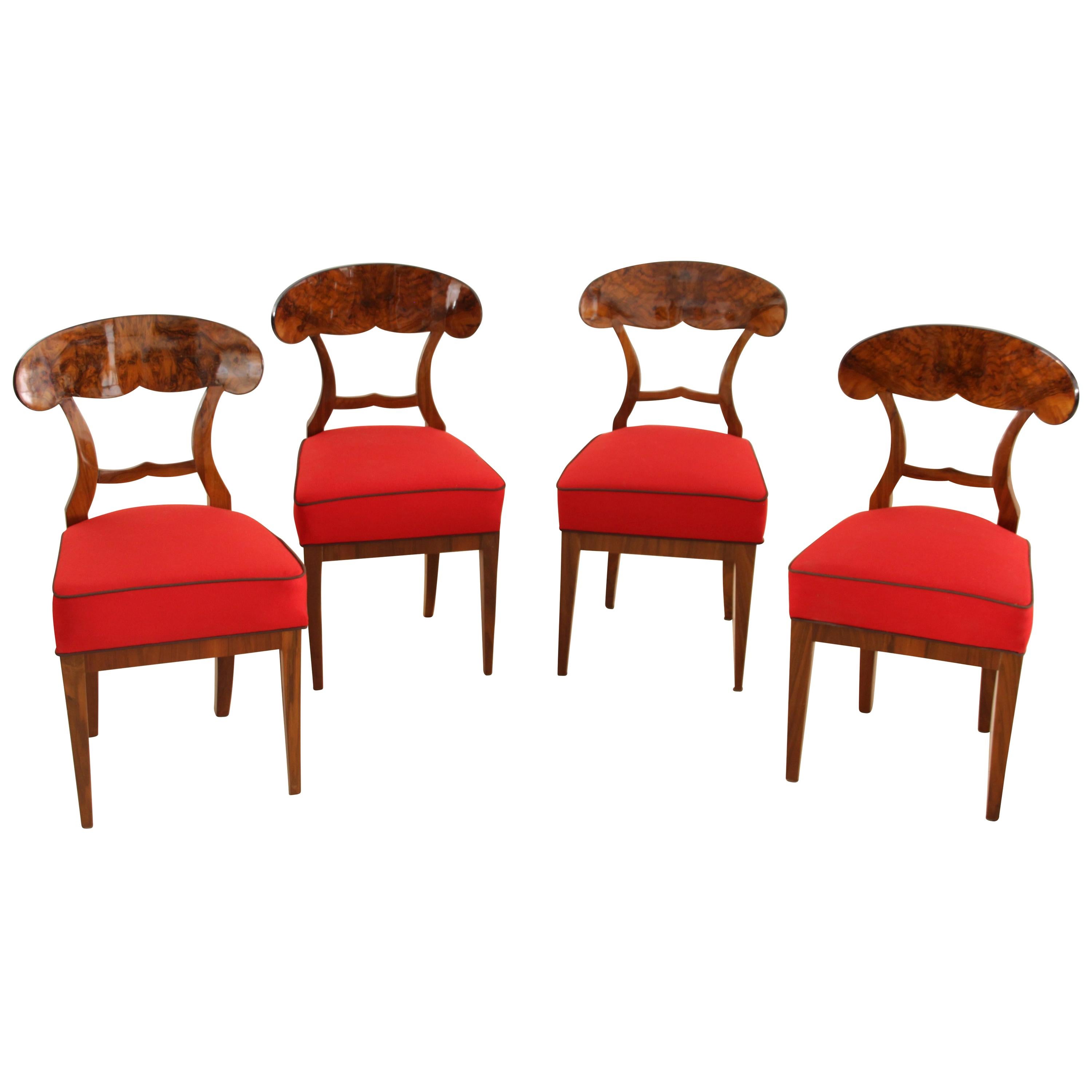 Four Biedermeier Shovel Chairs, Walnut, Vienna/Austria, circa 1845