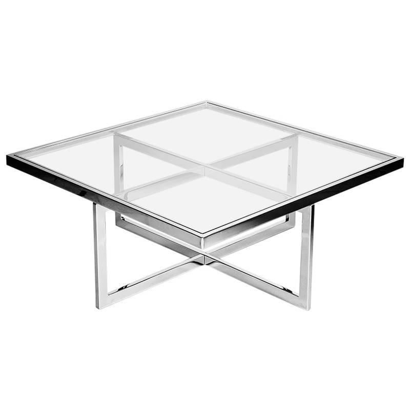 Square Chrome and Brass Coffee Table, Italy, 1970s For Sale