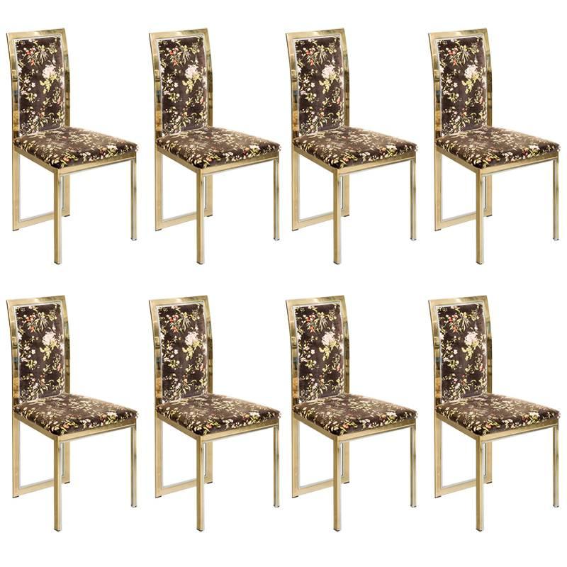 Eight Brass and Chrome Dining Chairs by Romeo Rega
