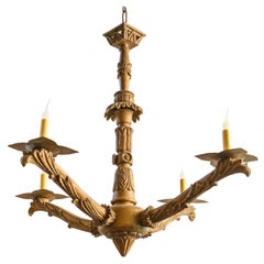 Italien rare  Lustre ancien en bois sculpté