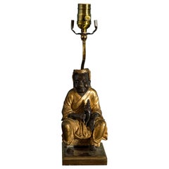 Bronze Figural Table Lamp of Japanese man