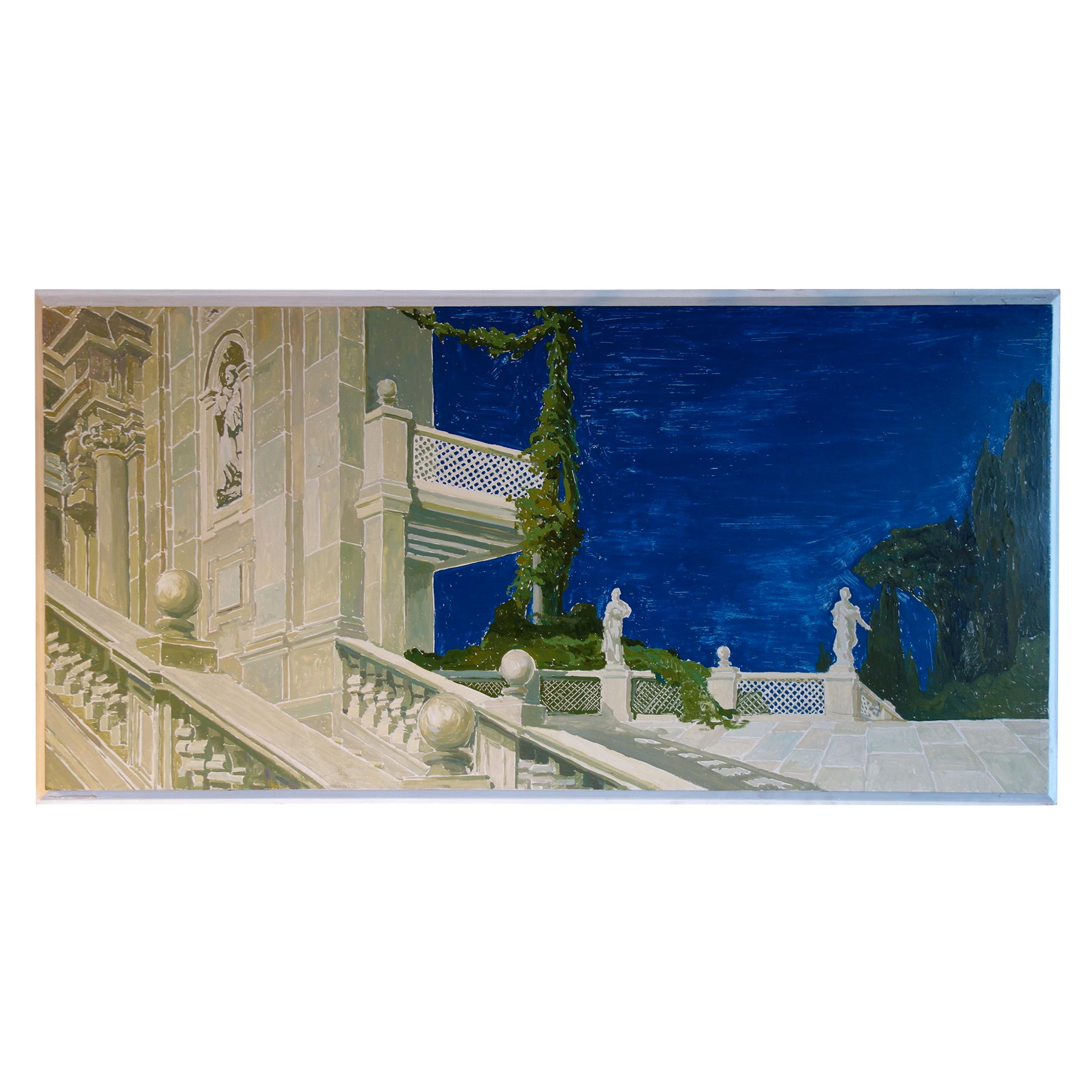Study for a Painting of a Classic Italian Garden with Staircase on Board For Sale