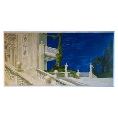 Study for a Painting of a Classic Italian Garden with Staircase on Board